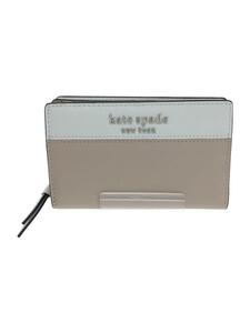 kate spade new york◆medium bifold wallet cameron/レザー/BEG/無地/レディース/WLRU6019