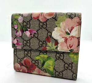 1円スタート 【美品】 GUCCI グッチ 二つ折り財布 サイフ ウォレット GGスプリーム ブルームス 花柄 Wホック PVC レザー レッド 赤