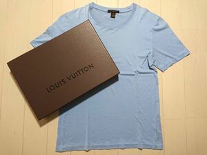 【超美品】ルイヴィトン LOUIS VUITTON 裾「LVタグ」Tシャツ ライトブルー SIZE:S (M～L程度)