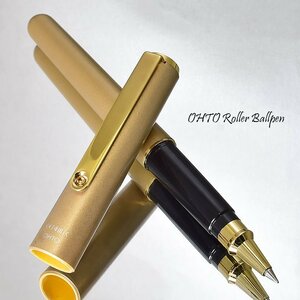 ◆●【OHTO/オート】ローラーボールペン ゴールド 滑らかな書き味 芯:水性 黒色 Pelikan 338 F 細字 付属 レトロ 艶消し 金色 1円～ /K323