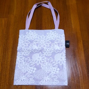 新品◆アンテルリネエール　INTER LINE AIRE　布製ミニトートバッグ　薄紫　白い花柄刺