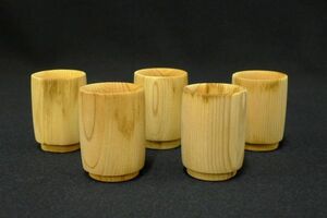 N075 屋久杉湯呑5客揃 木製コップ 希少品/60