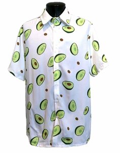 新品 XLサイズ アボカド柄 半袖シャツ 1581 白 ホワイト オーバーサイズ 柄シャツ フルーツ柄 果物柄 ビッグサイズ 可愛い 夏シャツ