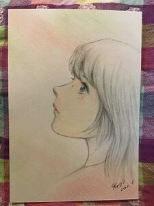 手書きイラスト　女の子　★桜人　★鉛筆　色鉛筆　★画用紙　★サイズ16.5×11.5㎝　★新品・非売品