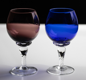 ビンテージ ブルー パープル ツイストステム シャンパン ワイングラス 2個セット 酒 ゴブレット 紫色 パープル