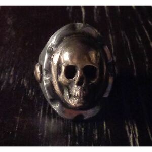 超希少&美品!VINTAGE MEXICAN BIKER RING SKULL HEAD USA HTCビンテージメキシカンバイカーリングスカルヘッド 18.5号