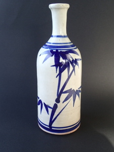 出石の三合徳利　ベロ藍　染付 竹　手描き　酒器　花瓶　飾り壺　古美術　JAPAN ④