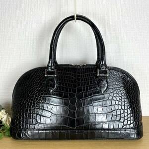 新品 未使用 定34万 最高峰 ポロサス マット クロコダイル crocodile 両面 センターセレクト 高級 ハンドバッグ 黒 ミニボストンバッグ