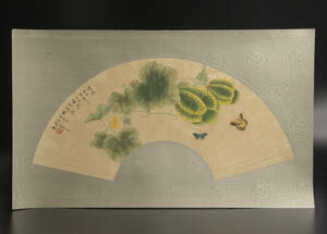 陈小翠 （款） 花蝶 扇面 鏡心 模写 古画 中国 絵画
