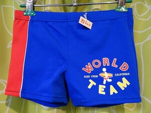 新品 70年代 ビンテージ 日本製 ニッキー WORLD TEAM 水着 スイムウエア オールドサーフ ショートパンツ サーフパンツ 150cm レトロ 当時物