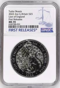 ★★ 最高鑑定 イギリス Tudor Beasts Lion of England 2022年 5￡ 2oz .9999銀貨 NGC MS70 First Releases ★★