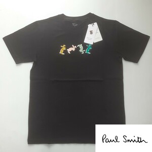 新品 ポールスミス Paul Smith 半袖Tシャツ S 前転 でんぐり返しラビット ウサギ Uネック ブラック ラウンジウェア ホームウェア タグ付き