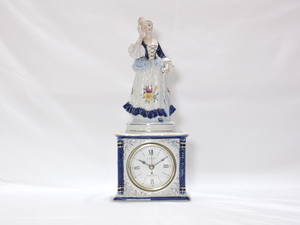 陶器製 置時計 『 FORTUNE JEWELRY QUARTZ 』 貴婦人 大沢商会 ■ 日本製 動作品 高さ37cm 昭和 レトロ