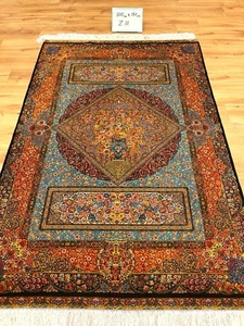 ペルシャ絨毯・最高級ハンド&マシン織り・ 世界最高密度150万ノット ・豪奢なクムデザイン 100cm×150cm z11