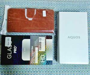 新品 AQUOS sense6s SH-RM19s 本体 ブラック SIMフリー SHARP+手帳型 スマホケース+保護 ガラス フィルム/シャープ アクオス センス6s 黒