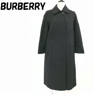 【人気】BURBERRY/バーバリー キャメル混 ロングコート ブラック サイズ7AB2 レディース/S675