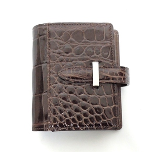 未使用 クロコダイル シャイニークロコ レザー 折財布 ウォレット ブラウン 小物 エキゾチックレザー 6362