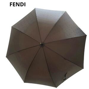 【美品】FENDI フェンディ　雨傘　ズッカ柄　ロゴ　ゴールド　ヴィンテージ　ブラウン　