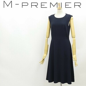 美品◆M-PREMIER エムプルミエ フレア ノースリーブ ワンピース 紺 ネイビー 36