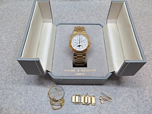 ★☆ジャンク品【BAUME＆MERCIER】ボーム&メルシエ 金無垢 18K リビエラ ムーンフェイズ クオーツ ot☆★