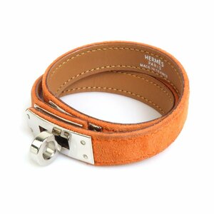 エルメス HERMES ブレスレット ケリーブレスレット スエード/メタル オレンジ/シルバー e58237f