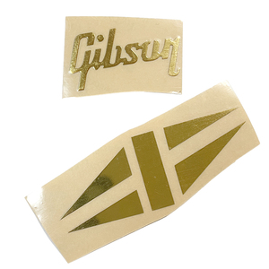 Gibsonロゴ + ダイヤモンド・インレイ型　ゴールドメタル・ステッカー