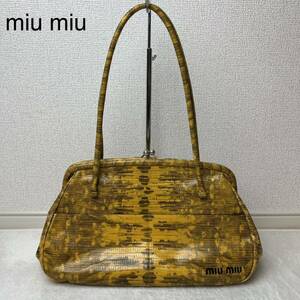 美品 miu miu ミュウミュウ アーカイブ パイソン ハンドバッグ 型押しロゴ