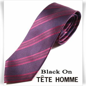 新品1円～★Black On TETE HOMME テットオム シルク絹100％ ネクタイ ストライプ ボルドー 正規店本物◆1142◆