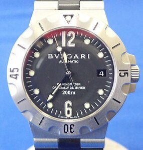 ◎BVLGARI　ブルガリ　自動巻き　腕時計　ディアゴノ　SD38S　デイト　3針　ブラックカラー文字盤　ベルトジャンク　稼働品