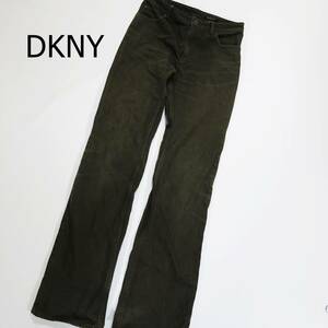 DKNY ダナキャランニューヨーク カジュアルパンツ 28インチ S カーキ ストレート インディゴ染め 深緑 ミリタリー シンプル 長ズボン