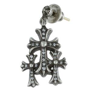 クロムハーツ Chrome Hearts 3 CH CROSS DROP P/D/トリプルCHクロス シルバー/ダイヤピアス 中古 SS07