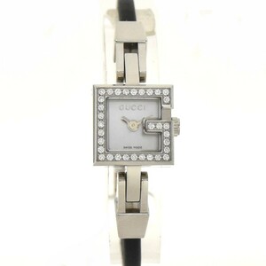 グッチ Gミニダイヤベゼル腕時計 レディース SS×レザー ホワイトシェル文字盤 YA102541 GUCCI