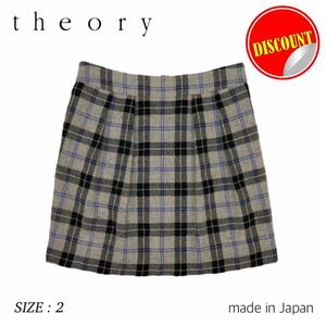 【Theory★送料込み即決価格!!】セオリー 日本製 タータンチェック柄 ウールコットン素材 ２プリーツ インタック フレアミニスカート ９号