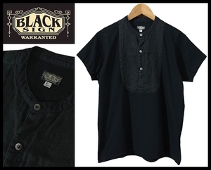 ■ 美品 BLACKSIGN ブラックサイン Fancy Bosom ファンシー ボソム ヘンリーネック リネン ヘリンボーン 切替 ジャージー Tシャツ 黒 M