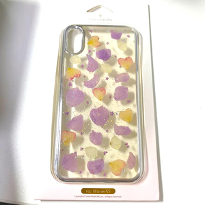iPhoneケース　カバー　押し花　COLLABORN TOKYO PF-IXS-059　シルバー　ストーン　ワイヤレス充電対応　可愛い　フラワー　アクリル樹脂