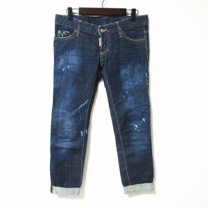 美品 DSQUARED2 ディースクエアード Pat jean ダメージ加工 ロールアップ クロップド デニムパンツ ジーンズ サイズ38 インディゴ