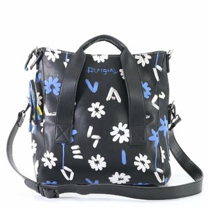 1円■極美品■Desigual デジグアル■フラワー 花柄 2WAY ショルダーバッグ 斜め掛け クロスボディ トート ブラック レディース ERM N5-4