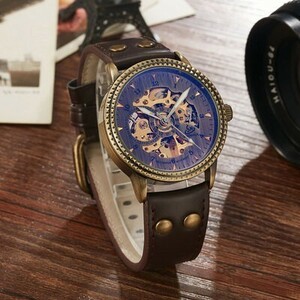 新品◆腕時計 メンズ 機械式 スケルトン 海外ブランド 自動巻き スチームパンク ヴィンテージ スポーツ腕時計　防水DJ067