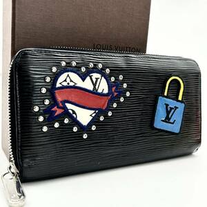 ●高級●LOUIS VUITTON ルイヴィトン ストーリーズ ジッピーウォレット 長財布 ウォレット ラウンドファスナー エピ ワッペン 黒 ブラック