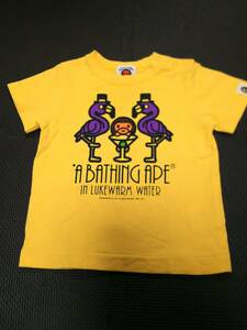 エイプKIDSカクテル紫フラミンゴ黄色80㎝ベビーマイロBAPEキッズTシャツ ベイプA BATHING APE子供イエローBABY MILOベイピー半袖Tシャツ