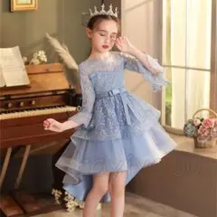 子供 ドレス 130 ブルー 女の子 プリンセス 発表会 パーティー レース