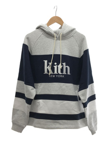 KITH◆22AW/Delk Hockey Hoodie/ボーダー/フーディー/パーカー/M/コットン/ホワイト