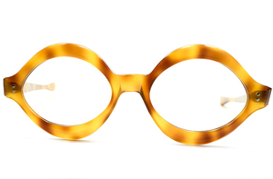 PIERRE CARDIN傑作トリビュート作品 1960sフランス製LIP SHAPE唇型ラウンドフレーム美色AMBER丸眼鏡A4694 ヴィンテージFRAME FRANCEメガネ