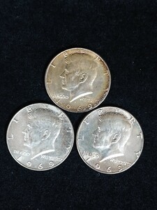 【銀貨】「ケネディハーフダラー」 アメリカ リバティコイン ケネディ ハーフダラー 銀貨 1969年×3枚 銀含有率40% 約34.3g