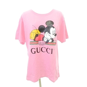 グッチ GUCCI 美品 ×ディズニー ミッキー 半袖 Tシャツ プリント ロゴ クルーネック イタリア製 薄手 XSサイズ ピンク レディース