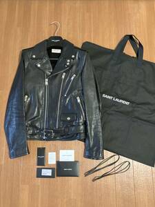 新品 2016年【サンローラン パリ SAINT LAURENT】L17 モーターサイクルジャケット カーフレザー 42 黒 ダブルライダース / エディスリマン