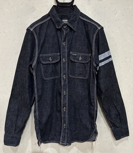 ＊桃太郎ジーンズ MOMOTARO JEANS 出陣 インディゴ 濃紺 メタルボタン デニムワークシャツ トップス 40　　　　　　 BJBD.D