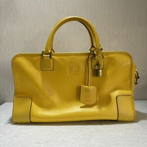 [k2916]1円スタート！LOEWE アマソナ レザー ミニボストン バッグ ロゴ イエロー ハンドバッグ 