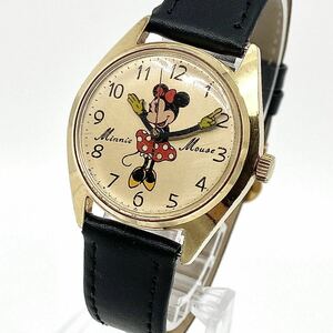 レア Minnie Mouse 腕時計 手巻き 機械式 ラウンド アラビアン 3針 ゴールド 金 ミニーマウス ウォッチ 5000-6030 Y681