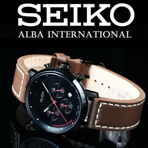新品1円 セイコーALBA 逆輸入 50m防水 クロノグラフ 本革ベルト ブラック＆ブラウン メンズ 入手困難 アルバ 日本未発売 SEIKO 腕時計